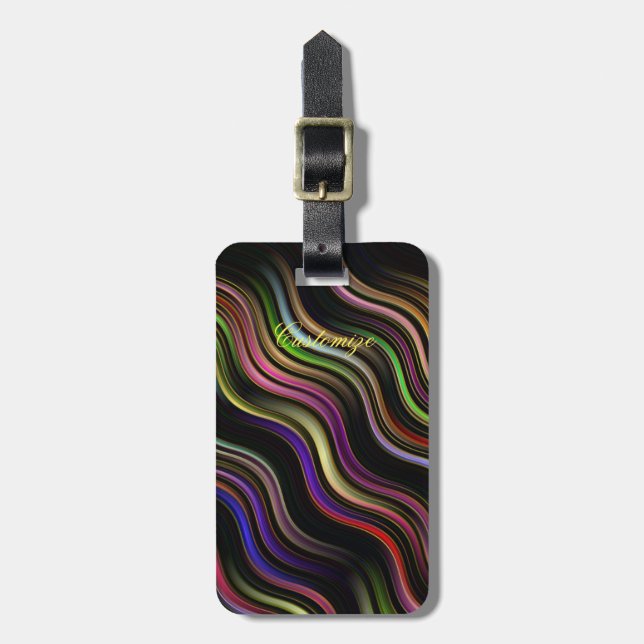 Groovy 70's Wavy Hippie Psychedelic Gepäckanhänger (Vorderseite vertikal)