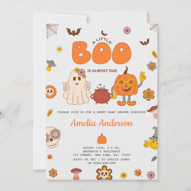 Groovy A Little Boo soll Halloween-Kinderdusche ha Einladung (Vorderseite)