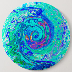 Groovy Abstract Ocean Blue and Green Liquid Swirl Button