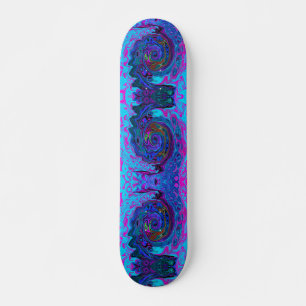 Groovy Abstract Retro Blau und Lila Wirbel Skateboard