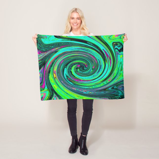 Groovy Abstract Retro Green and Magenta Swirl Fleecedecke (Beispiel)