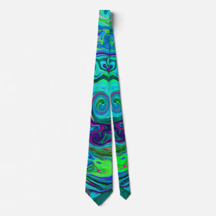 Groovy Abstract Retro Grün und Blau Wirbel Krawatte
