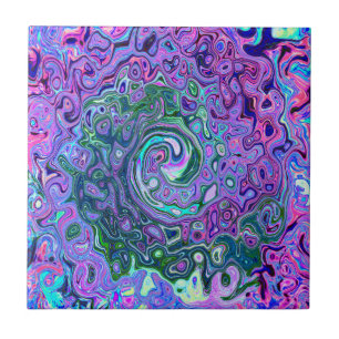 Groovy Abstract Retro Grün und Lila Wirbel Fliese