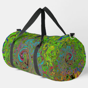 Groovy Abstract Retro Limettengrün und Blau Wirbel Duffle Bag