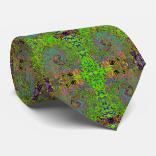 Groovy Abstract Retro Limettengrün und Blau Wirbel Krawatte