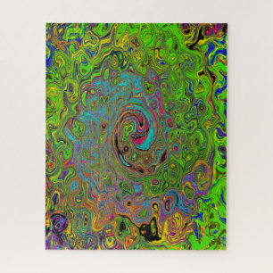 Groovy Abstract Retro Limettengrün und Blau Wirbel Puzzle