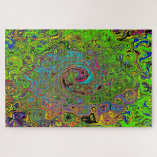 Groovy Abstract Retro Limettengrün und Blau Wirbel Puzzle
