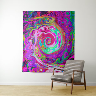 Groovy Abstract Retro Magenta Regenbogenwirbel Wandteppich