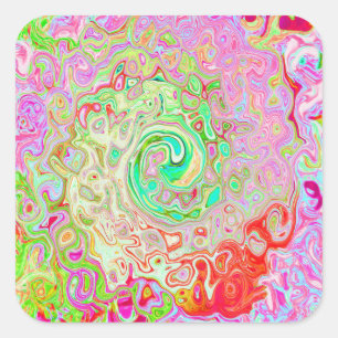 Groovy Abstract Retro Pastell Grün Flüssig Wirbel Quadratischer Aufkleber
