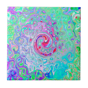 Groovy Abstract Retro Rosa und Grüner Wirbel Fliese