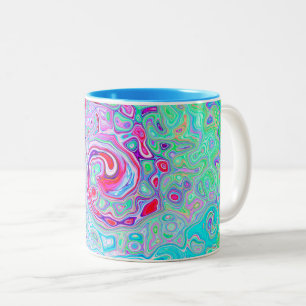 Groovy Abstract Retro Rosa und Grüner Wirbel Zweifarbige Tasse