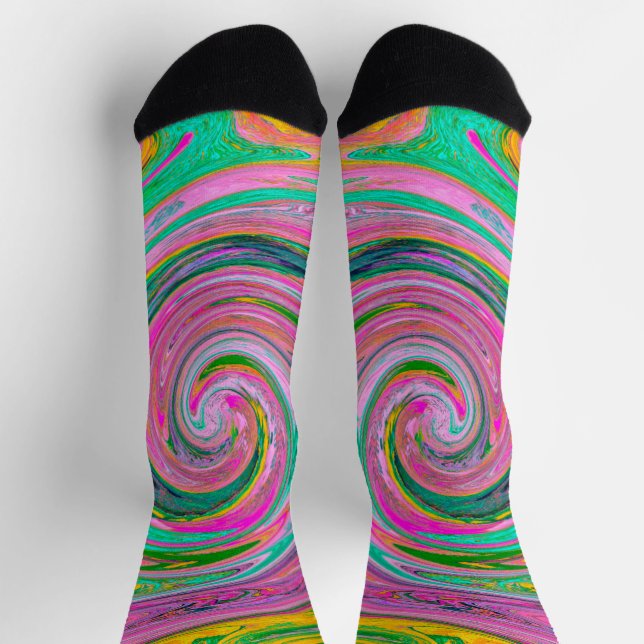 Groovy Abstract Retro Rosa und Mintgrün Wirbel Socken (Oben)