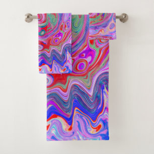 Groovy Abstract Retro Rot, Lila und Rosa Wirbel Badhandtuch Set