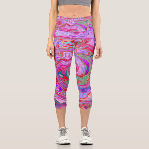 Groovy Abstract Retro Rot, Lila und Rosa Wirbel Capri Leggings