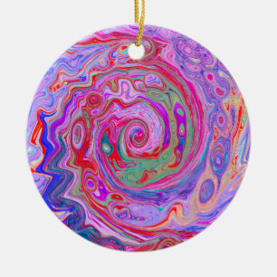 Groovy Abstract Retro Rot, Lila und Rosa Wirbel Keramik Ornament