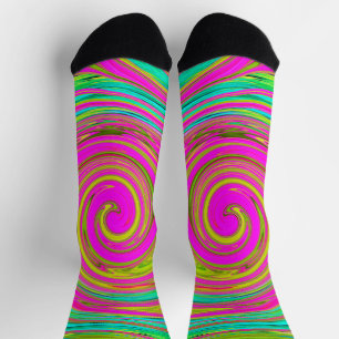 Groovy Abstracter Rosa und Türkiser Strudel Socken