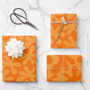Groovy Abstrakt Amoeba Dance Orange Pattern Geschenkpapier Set