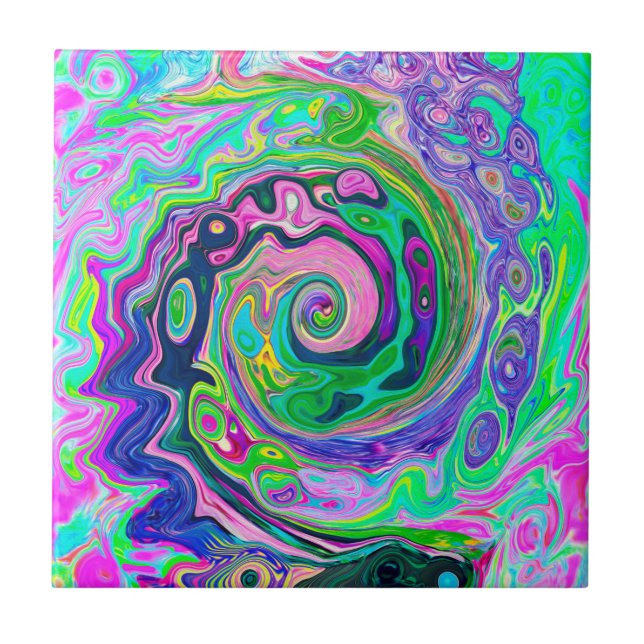 Groovy Abstrakt Aqua und Navy Lava Swirl Fliese (Vorderseite)