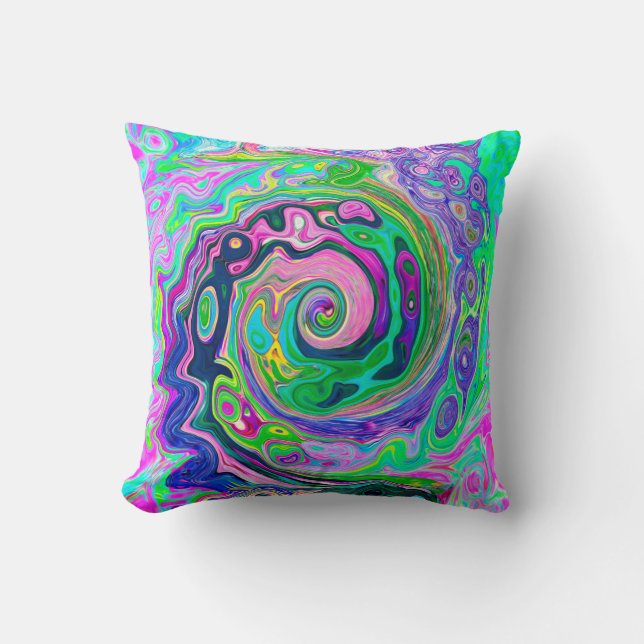 Groovy Abstrakt Aqua und Navy Lava Swirl Kissen (Vorderseite)