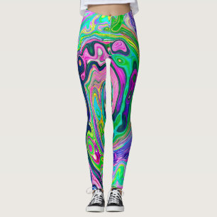 Groovy Abstrakt Aqua und Navy Lava Swirl Leggings