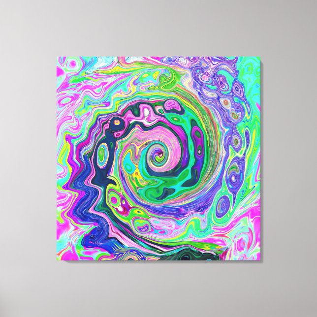 Groovy Abstrakt Aqua und Navy Lava Swirl Leinwanddruck (Vorderseite)