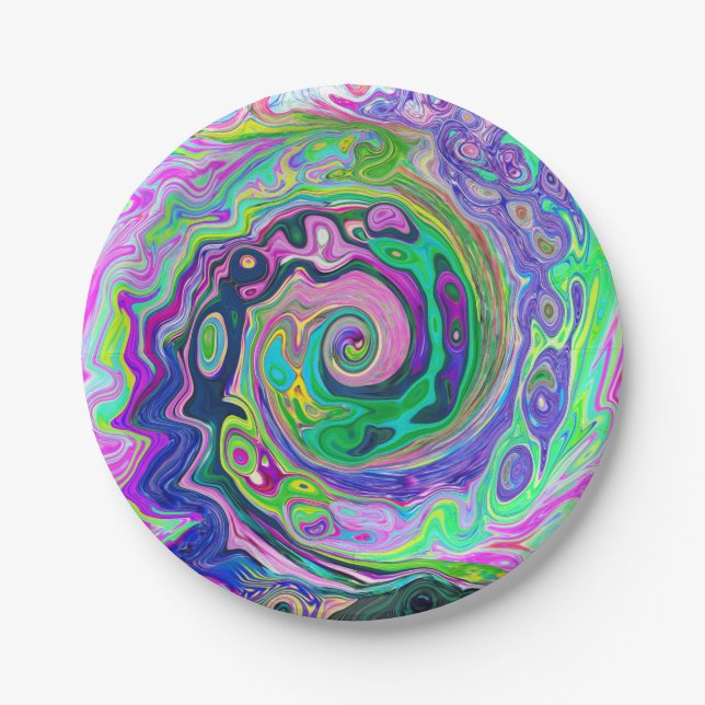 Groovy Abstrakt Aqua und Navy Lava Swirl Pappteller (Vorderseite)
