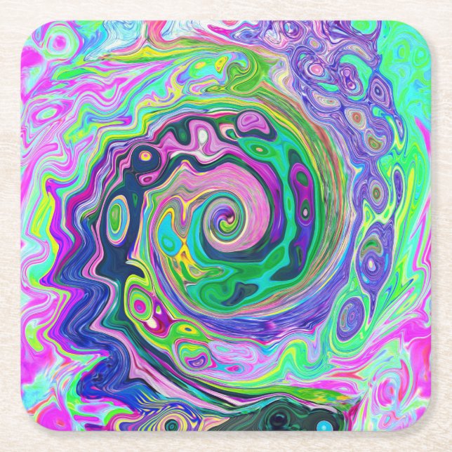 Groovy Abstrakt Aqua und Navy Lava Swirl Rechteckiger Pappuntersetzer (Vorderseite)