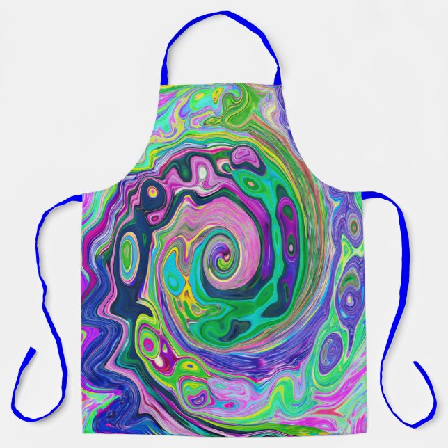 Groovy Abstrakt Aqua und Navy Lava Swirl Schürze (Vorderseite)