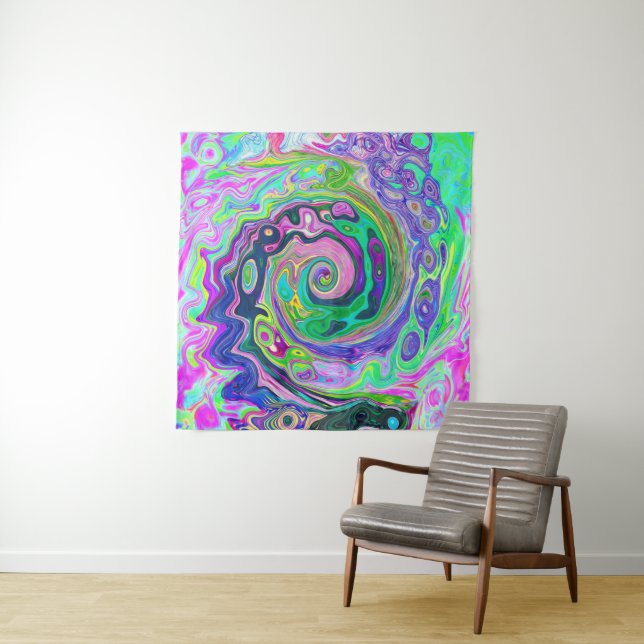 Groovy Abstrakt Aqua und Navy Lava Swirl Wandteppich (Beispiel)