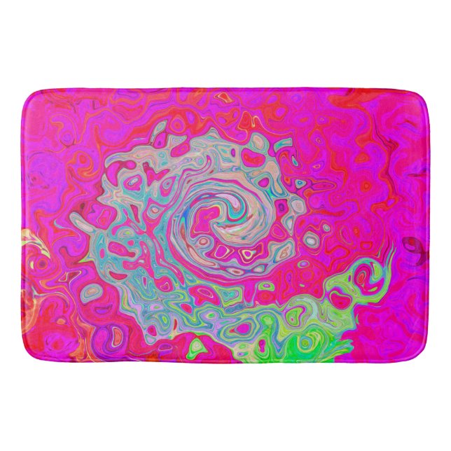 Groovy Abstrakt Aquamarin Blue and Red Swirl Badematte (Vorderseite)