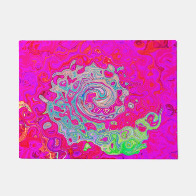 Groovy Abstrakt Aquamarin Blue and Red Swirl Fußmatte (Vorderseite)