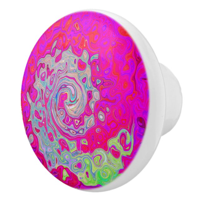 Groovy Abstrakt Aquamarin Blue and Red Swirl Keramikknauf (Rechts)