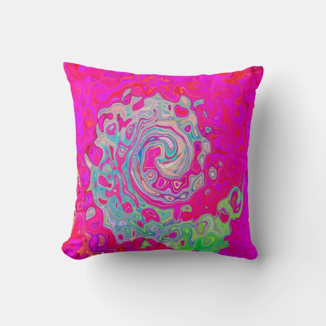 Groovy Abstrakt Aquamarin Blue and Red Swirl Kissen (Vorderseite)