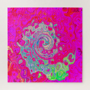 Groovy Abstrakt Aquamarin Blue and Red Swirl Puzzle