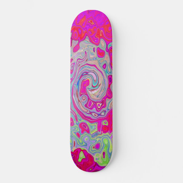 Groovy Abstrakt Aquamarin Blue and Red Swirl Skateboard (Vorderseite)