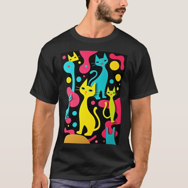 Groovy Abstrakt Cats im Stil der 70er Jahre T-Shirt (Vorderseite)