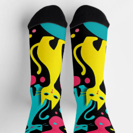 Groovy Abstrakt Cats im Vintagen Stil der 1970er J Socken