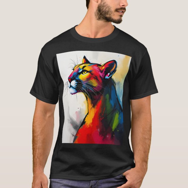 Groovy Abstrakt Cougar im Stil der 1960er Jahre T-Shirt (Vorderseite)