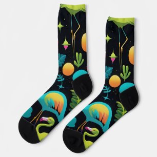 Groovy Abstrakt Flamingos im Stil der 70er Jahre Socken
