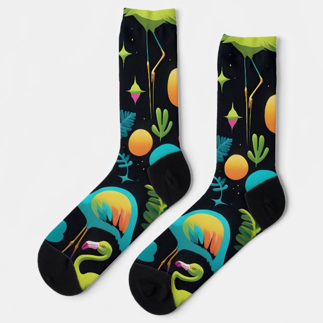 Groovy Abstrakt Flamingos im Stil der 70er Jahre Socken (Linkes Detail)