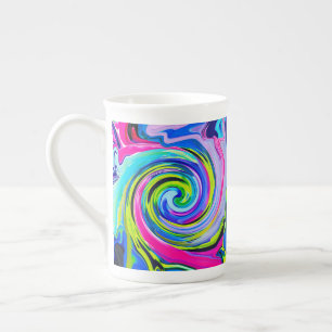 Groovy Abstrakt Gelb und Navy Blue Swirl Prozellantasse