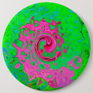 Groovy Abstrakt Green und Red Lava Liquid Swirl Button