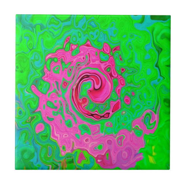 Groovy Abstrakt Green und Red Lava Liquid Swirl Fliese (Vorderseite)