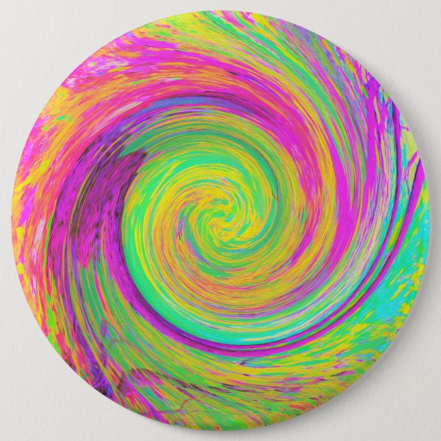 Groovy, Abstrakt, Lila und gelb, flüssiger Swirl Button (Vorderseite)
