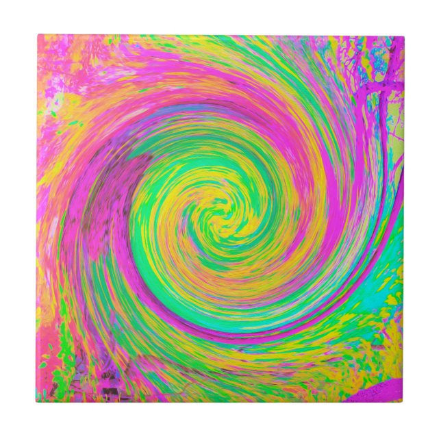 Groovy, Abstrakt, Lila und gelb, flüssiger Swirl Fliese (Vorderseite)