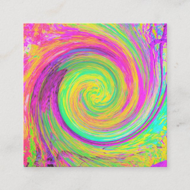 Groovy, Abstrakt, Lila und gelb, flüssiger Swirl Quadratische Visitenkarte (Vorderseite)