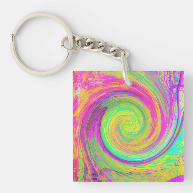 Groovy, Abstrakt, Lila und gelb, flüssiger Swirl Schlüsselanhänger (Vorderseite)
