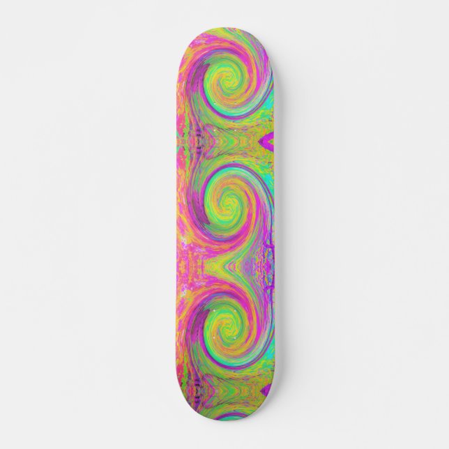 Groovy, Abstrakt, Lila und gelb, flüssiger Swirl Skateboard (Vorne)