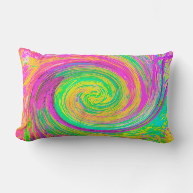 Groovy, Abstrakt, Lila und Gelb Rainbow Swirl Lendenkissen (Vorderseite)