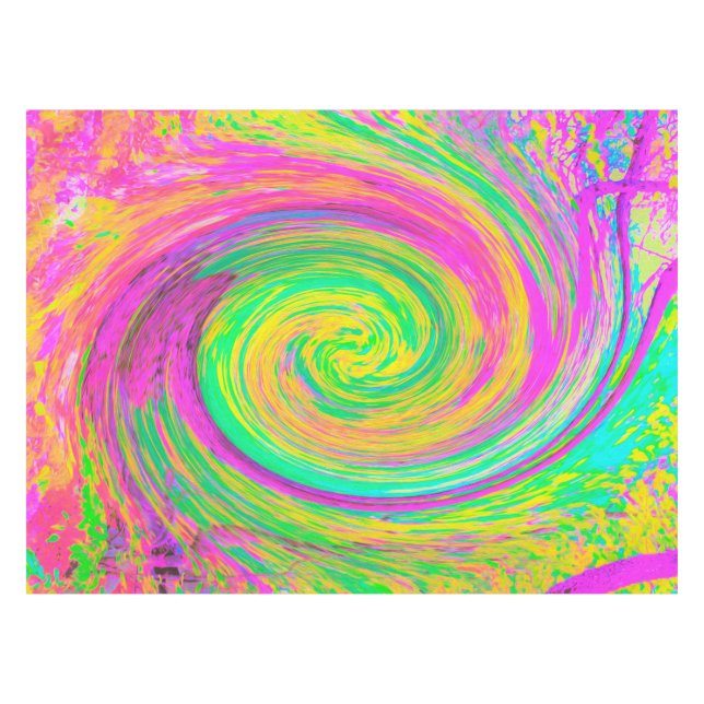 Groovy, Abstrakt, Lila und Gelb Rainbow Swirl Tischdecke (Vorderseite (Horizontal))